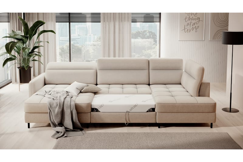 Sofa med Divan og Sjeselong Berrto 5-seters - Beige - Møbler - Sofaer - U-sofa