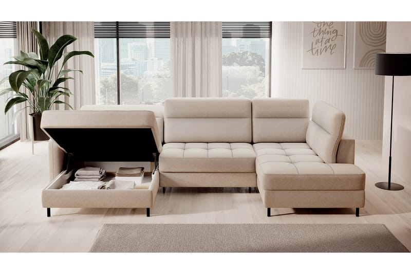 Sofa med Divan og Sjeselong Berrto 5-seters - Beige - Møbler - Sofaer - U-sofa