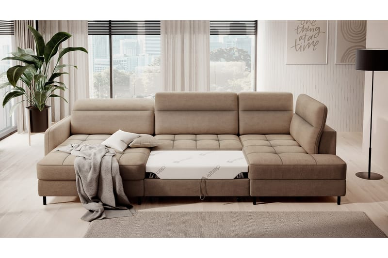 Sofa med Divan og Sjeselong Berrto 5-seters - Beige - Møbler - Sofaer - U-sofa