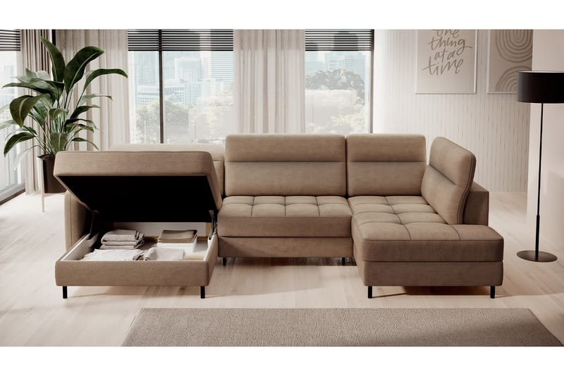 Sofa med Divan og Sjeselong Berrto 5-seters - Beige - Møbler - Sofaer - U-sofa