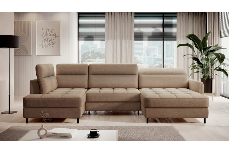 Sofa med Divan og Sjeselong Berrto 5-seters - Beige - Møbler - Sofaer - U-sofa