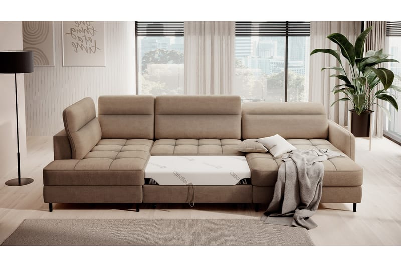 Sofa med Divan og Sjeselong Berrto 5-seters - Beige - Møbler - Sofaer - U-sofa