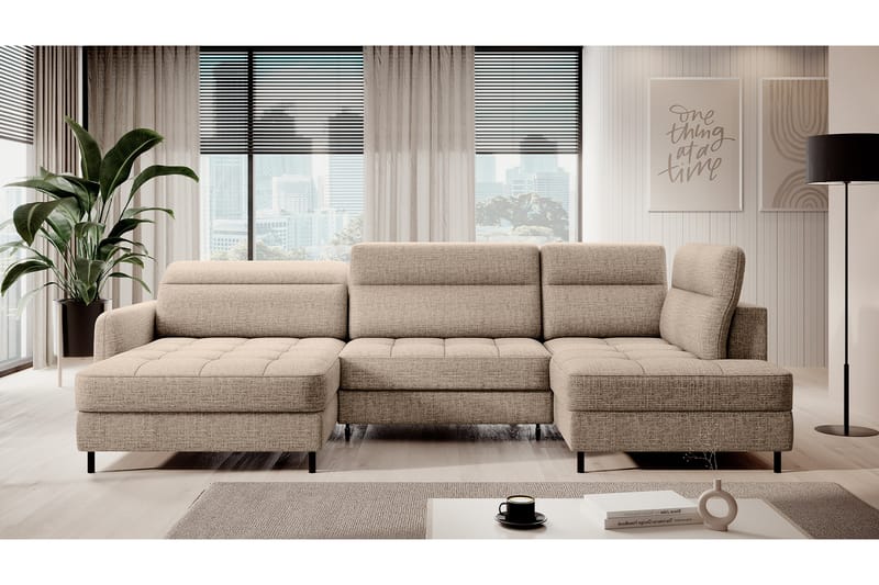 Sofa med Divan og Sjeselong Berrto 5-seters - Beige - Møbler - Sofaer - U-sofa