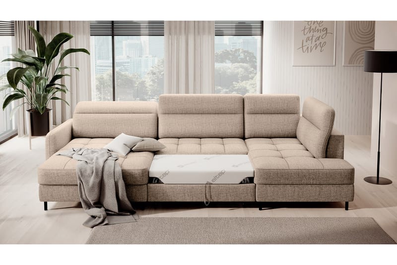 Sofa med Divan og Sjeselong Berrto 5-seters - Beige - Møbler - Sofaer - U-sofa