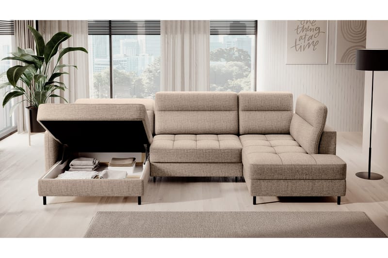 Sofa med Divan og Sjeselong Berrto 5-seters - Beige - Møbler - Sofaer - U-sofa