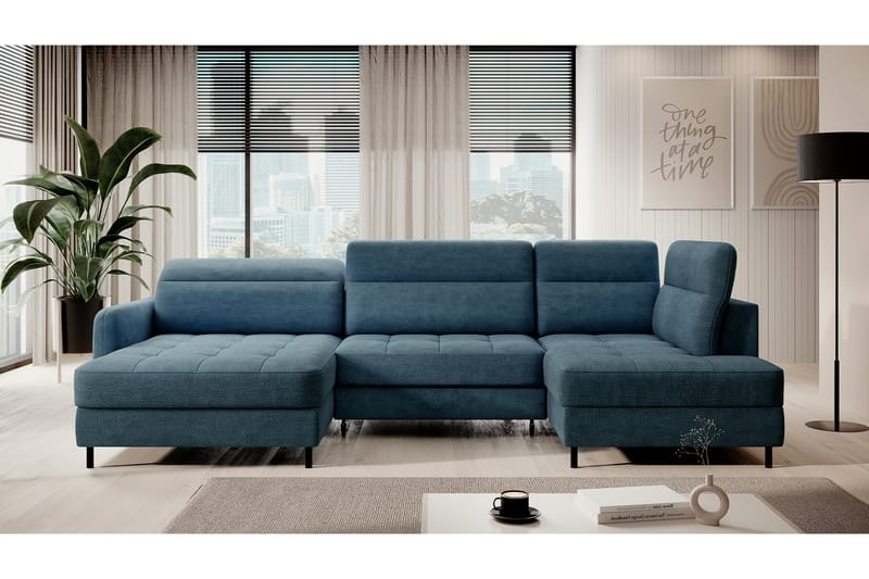 Sofa med Divan og Sjeselong Berrto 5-seters - Blå - Møbler - Sofaer - U-sofa