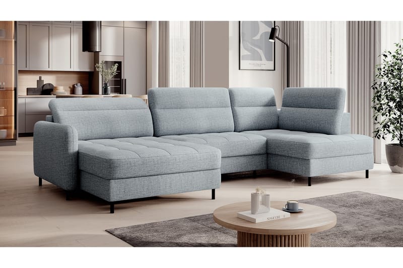 Sofa med Divan og Sjeselong Berrto 5-seters - Grå - Møbler - Sofaer - U-sofa