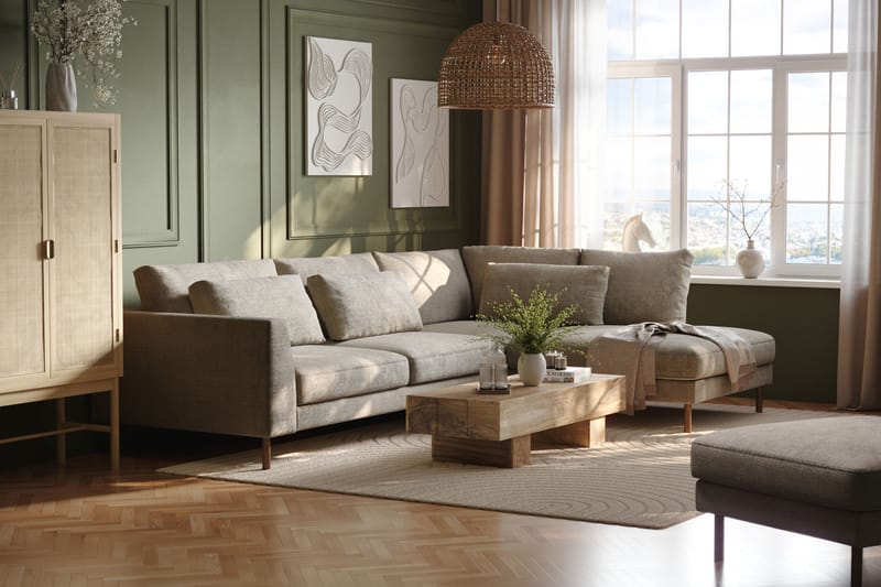 3-seters Sofa Florenz med Sjeselong Høyre - Grå/Beige - Møbler - Sofaer - Sofaer med sjeselong - 3 seters sofa med divan