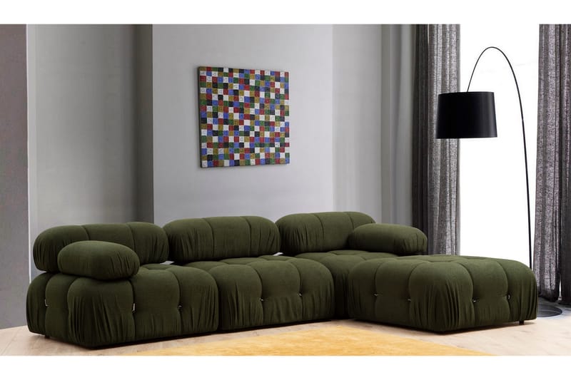 Boblende Divansofa 3-seter 288 cm Belgin - Grønn - Møbler - Sofaer - Sofaer med sjeselong - 3 seters sofa med divan