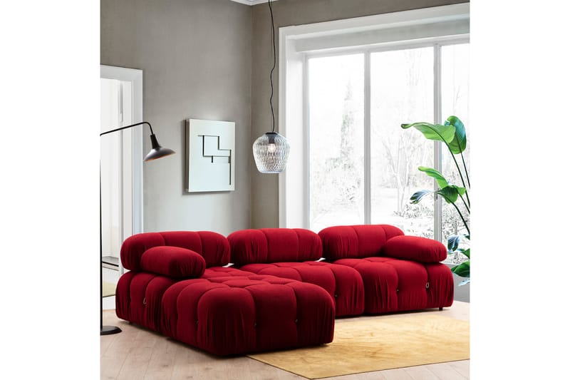 Boblende Divansofa 3-seter 288 cm Belgin - Rød - Møbler - Sofaer - Sofaer med sjeselong - 3 seters sofa med divan