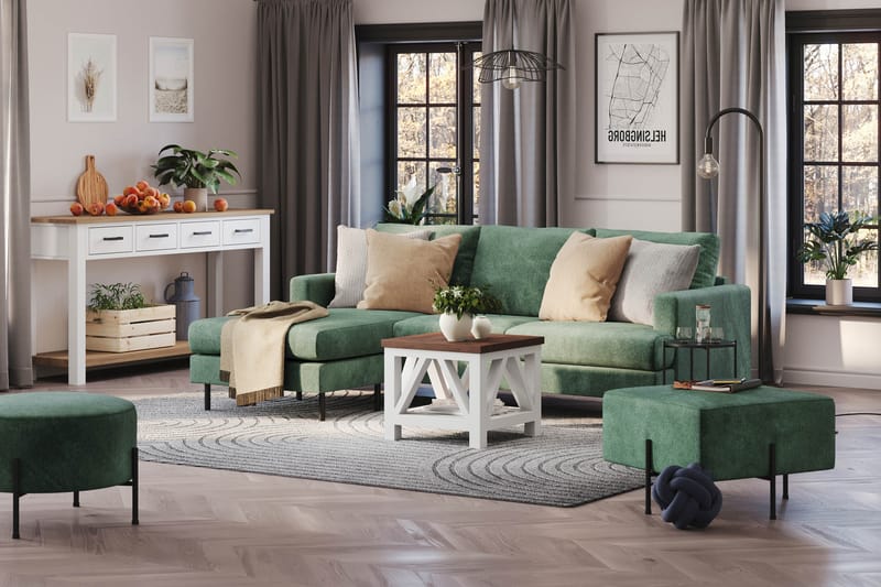 Compact Sofa Menard med Divan 3-seter - Grønn - Møbler - Sofaer - Sofaer med sjeselong - 3 seters sofa med divan