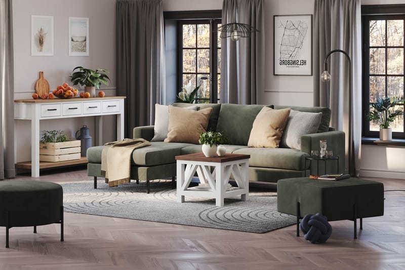 Compact Sofa Menard med Divan 3-seter - Mørkegrønn - Møbler - Sofaer - Sofaer med sjeselong - 3 seters sofa med divan