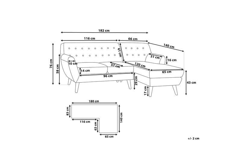 Hjørnesofa Motala 140 cm - Blå - Møbler - Sofaer - Sofaer med sjeselong - 3 seters sofa med divan