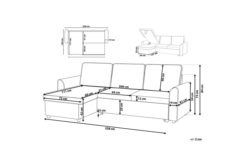 Hjørnesofa Nesna 228 cm - Svart - Møbler - Sofaer - Sofaer med sjeselong - 3 seters sofa med divan