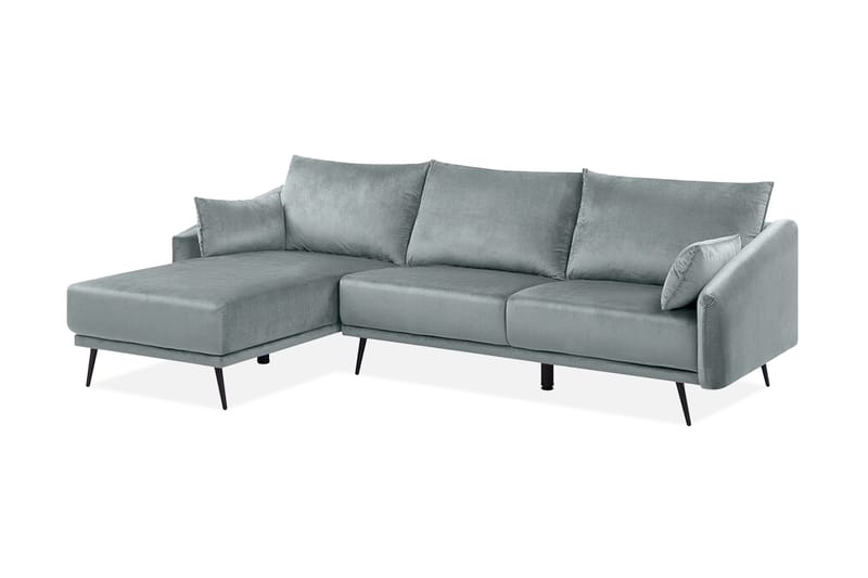 Hjørnesofa Zaney Høyre med LED-Belysning Fløyel - Grå - Møbler - Sofaer - Sofaer med sjeselong - 3 seters sofa med divan