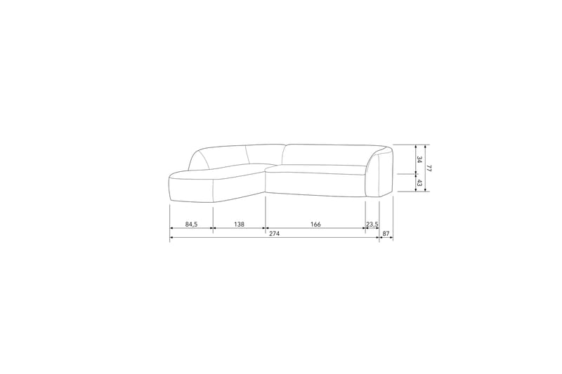 Sofa med chaiselong Mooli 3-seter - Grå - Møbler - Sofaer - Sofaer med sjeselong - 3 seters sofa med divan