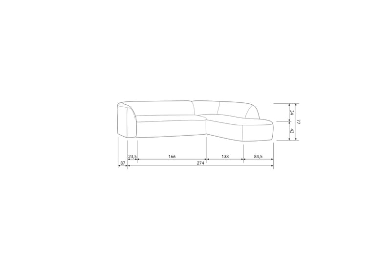 Sofa med chaiselong Mooli 3-seter - Grå/Svart - Møbler - Sofaer - Sofaer med sjeselong - 3 seters sofa med divan