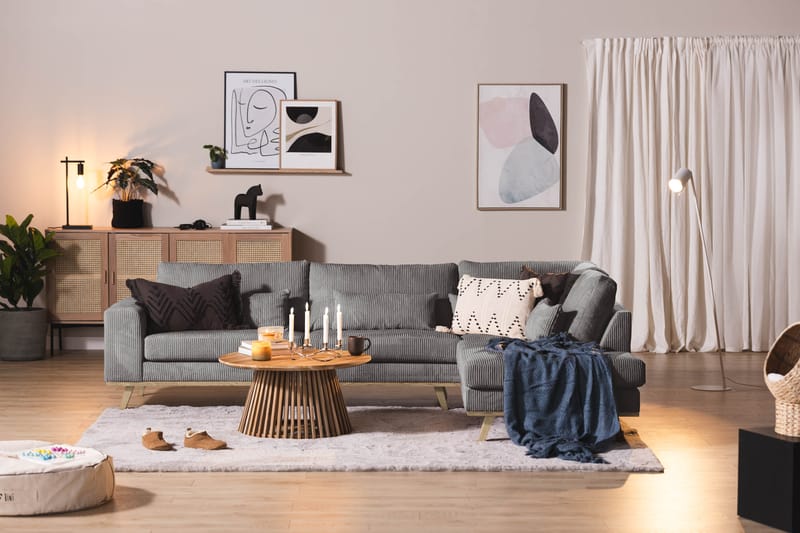 2,5-seter Sofa Cordfløyel - Grå - Møbler - Sofaer - Sofaer med sjeselong - 4 seters sofa med divan