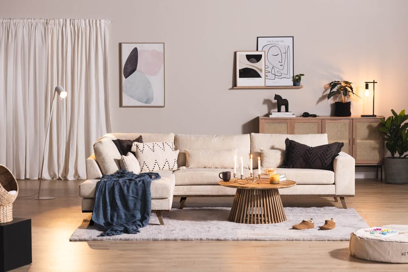 2,5-seter Sofa Haga Cordfløyel - Beige - Møbler - Sofaer - Sofaer med sjeselong - 4 seters sofa med divan