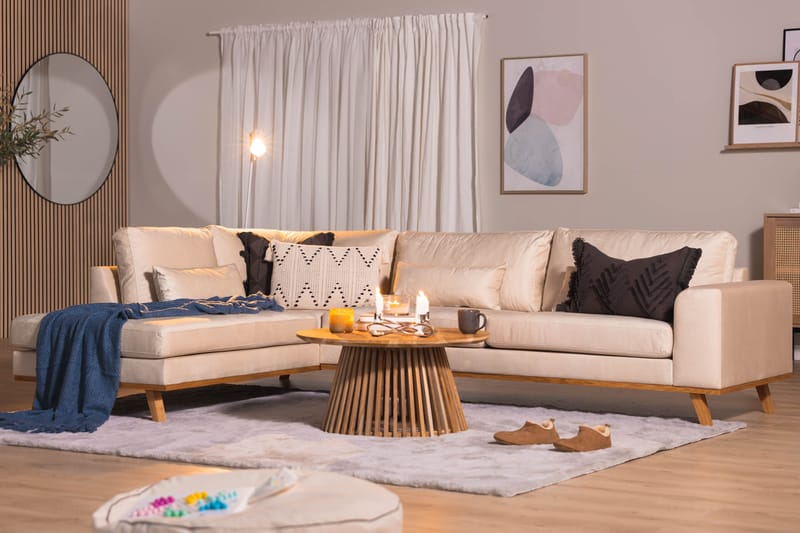 2,5-seter Sofa Haga Fløyel - Beige - Møbler - Sofaer - Sofaer med sjeselong - 4 seters sofa med divan