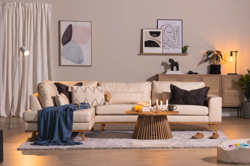 2,5-seter Sofa Haga Fløyel - Beige - Møbler - Sofaer - Sofaer med sjeselong - 4 seters sofa med divan