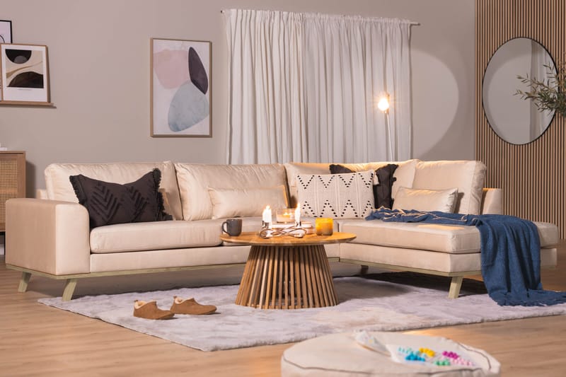 2,5-seter Sofa Haga Fløyel - Beige - Møbler - Sofaer - Sofaer med sjeselong - 4 seters sofa med divan