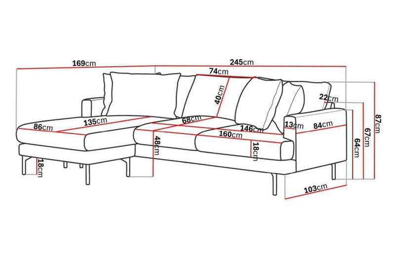 4-seters Divansofa Menard - Grå - Møbler - Sofaer - Sofaer med sjeselong - 4 seters sofa med divan