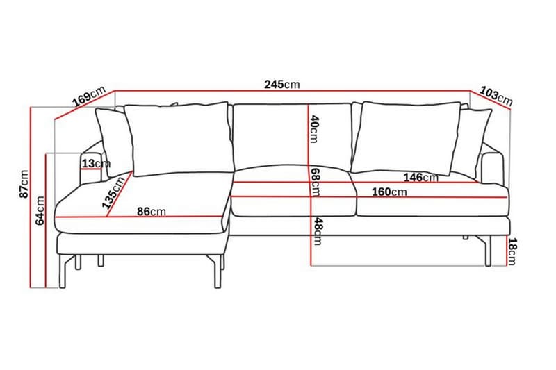 4-seters Divansofa Menard - Grå - Møbler - Sofaer - Sofaer med sjeselong - 4 seters sofa med divan