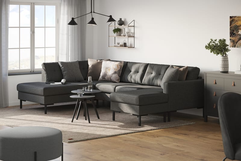 4-seters U-sofa Divan Høyre Frillestad - Mørkegrå - Møbler - Sofaer - Sofaer med sjeselong - 4 seters sofa med divan