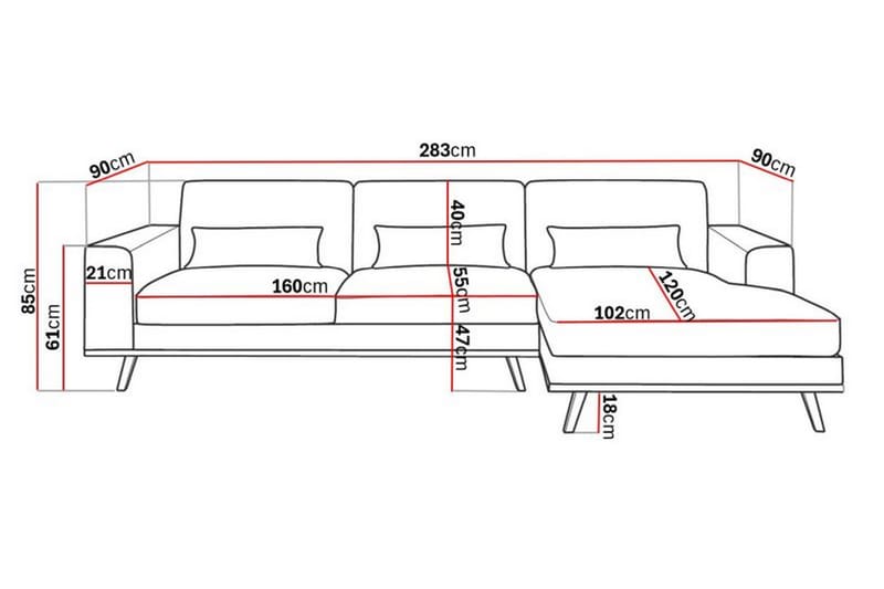 Divansofa Haga Cordfløyel - Grå - Møbler - Sofaer - Sofaer med sjeselong - 4 seters sofa med divan