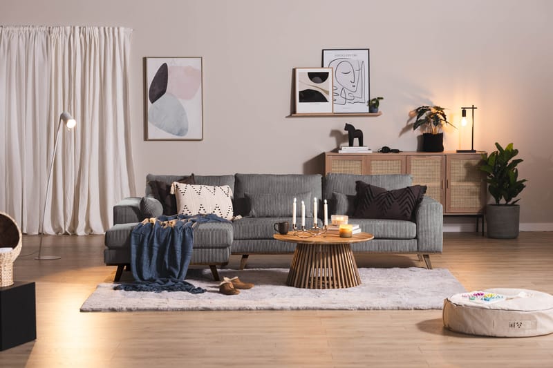 Divansofa Haga Cordfløyel - Grå - Møbler - Sofaer - Sofaer med sjeselong - 4 seters sofa med divan