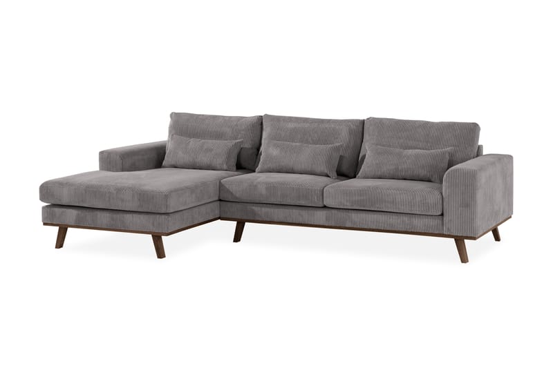 Divansofa Haga Cordfløyel - Grå - Møbler - Sofaer - Sofaer med sjeselong - 4 seters sofa med divan