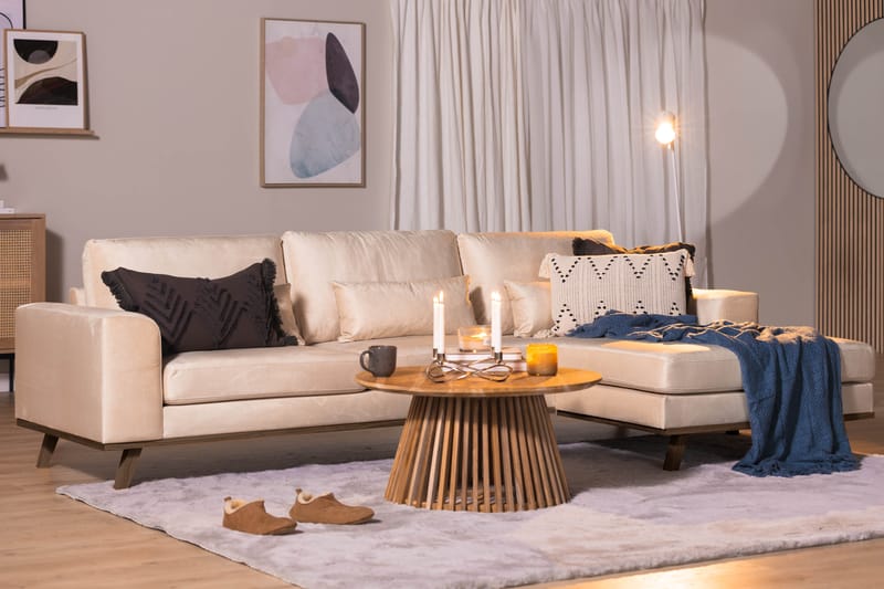 Divansofa Haga Fløyel - Beige - Møbler - Sofaer - Sofaer med sjeselong - 4 seters sofa med divan