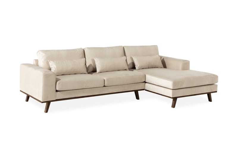 Divansofa Haga Fløyel - Beige - Møbler - Sofaer - Sofaer med sjeselong - 4 seters sofa med divan