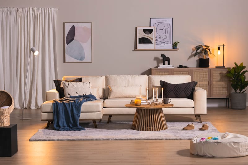 Divansofa Haga Fløyel - Beige - Møbler - Sofaer - Sofaer med sjeselong - 4 seters sofa med divan