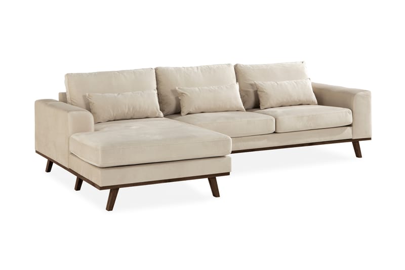 Divansofa Haga Fløyel - Beige - Møbler - Sofaer - Sofaer med sjeselong - 4 seters sofa med divan