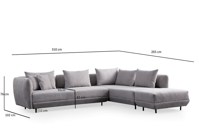 4-seters Sofa med Divan Floransa - Lysegrå - Møbler - Sofaer - Sofaer med sjeselong - 4 seters sofa med divan