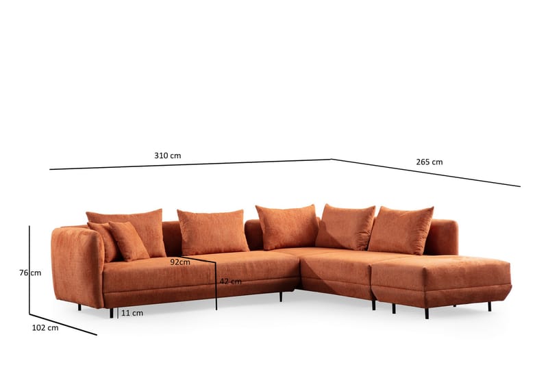 4-seters Sofa med Divan Floransa - Oransje - Møbler - Sofaer - Sofaer med sjeselong - 4 seters sofa med divan