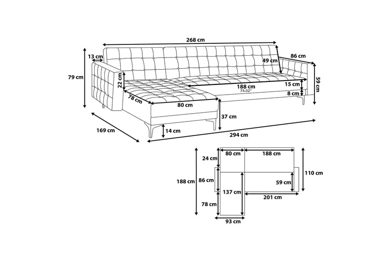 Hjørnesofa Aberdeen 267 cm - Svart | Grå - Møbler - Sofaer - Sofaer med sjeselong - 4 seters sofa med divan