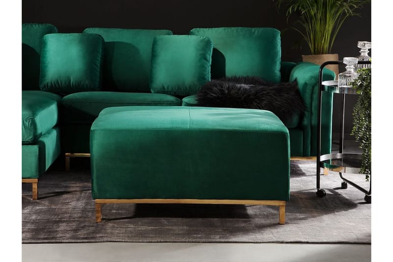 Hjørnesofa Sharmon Høyre + Fotskammel - Grønn/Fløyel - Møbler - Sofaer - Sofaer med sjeselong - 4 seters sofa med divan