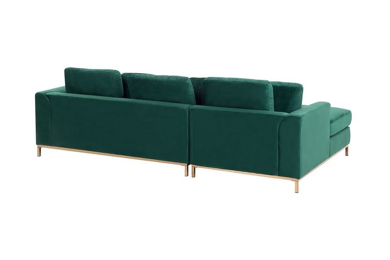 Hjørnesofa Sharmon Høyre + Fotskammel - Grønn/Fløyel - Møbler - Sofaer - Sofaer med sjeselong - 4 seters sofa med divan