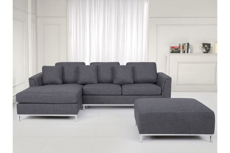 Hjørnesofa Sharmon Høyre + Fotskammel - Mørkegrå - Møbler - Sofaer - Sofaer med sjeselong - 4 seters sofa med divan