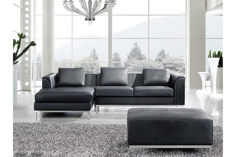 Hjørnesofa Sharmon Høyre + Fotskammel - Svart/Lær - Møbler - Sofaer - Sofaer med sjeselong - 4 seters sofa med divan Hjørnesofa Sharmon Høyre + Fotskammel - Svart/Lær - Møbler - Sofaer - Sofaer med sjeselong - 4 seters sofa med divan