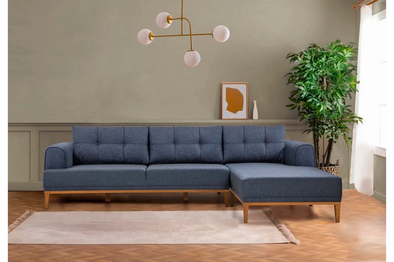 4-seters Sofa med Divan Vinadi - Mørkeblå - Møbler - Sofaer - Sofaer med sjeselong - 4 seters sofa med divan