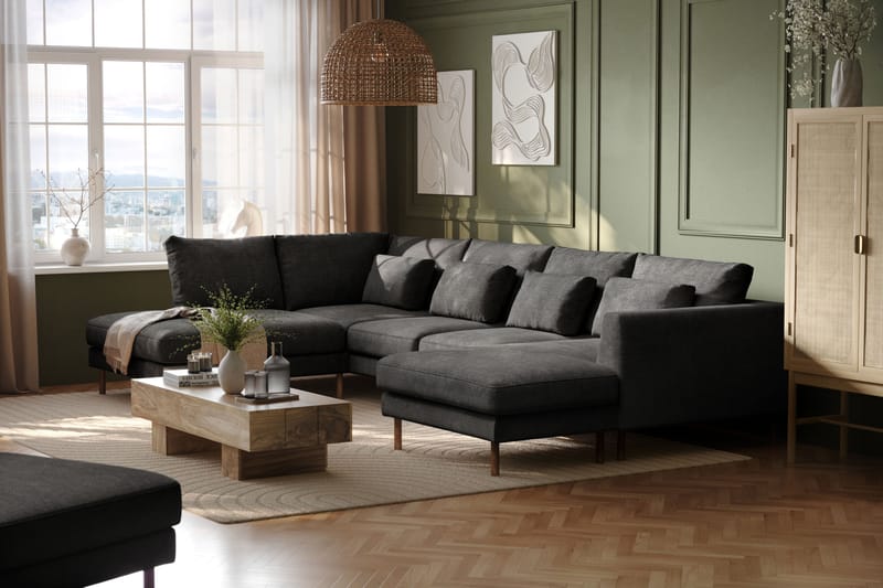 4-seters U-Sofa Florenz med Divan Høyre - Grå - Møbler - Sofaer - Sofaer med sjeselong - 4 seters sofa med divan