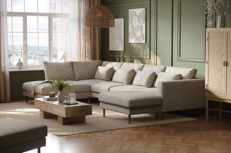 4-seters U-Sofa Florenz med Divan Høyre - Grå/Beige - Møbler - Sofaer - Sofaer med sjeselong - 4 seters sofa med divan