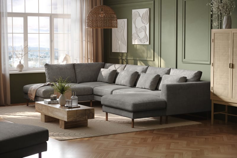 4-seters U-Sofa Florenz med Divan Høyre - Lysegrå - Møbler - Sofaer - Sofaer med sjeselong - 4 seters sofa med divan