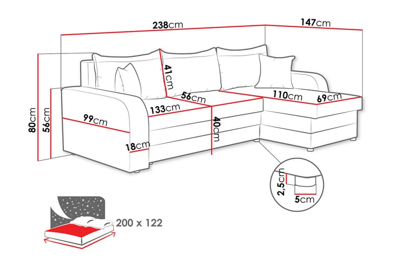 Alvared Sofa med Sjeselong 3-seter - Mørk grå - Møbler - Sofaer - Sofaer med sjeselong - 3 seters sofa med divan