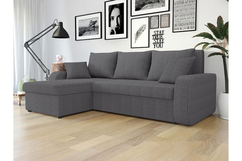 Alvared Sofa med Sjeselong 3-seter - Mørk grå - Møbler - Sofaer - Sofaer med sjeselong - 3 seters sofa med divan