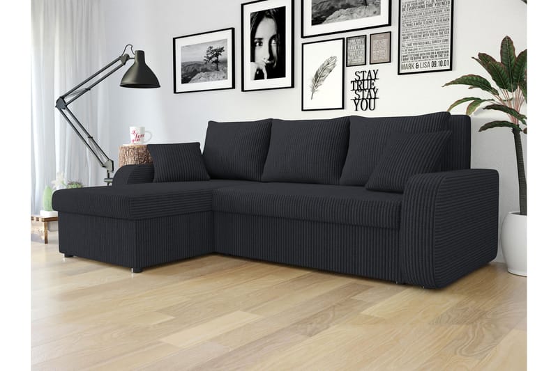 Alvared Sofa med Sjeselong 3-seter - Svart - Møbler - Sofaer - Sofaer med sjeselong - 3 seters sofa med divan